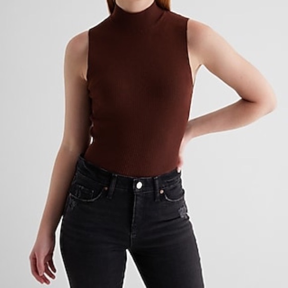 Express Silky Soft Fitted Ribbed Mock Neck Sweater Tank size XS rich mocha color - Picture 6 of 7